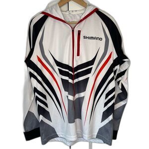 Shimano Cycling Riding Shirt Men's Large White Black Full Zip Hooded Performance